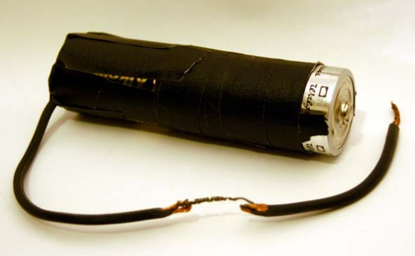 Cigarette lighter made from a battery and wire.